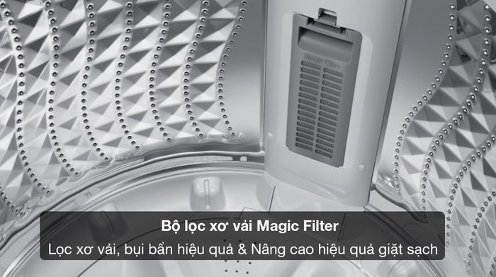 Máy giặt Samsung 12kg WA12CG5745BVSV - Bộ lọc xơ vải Magic Filter giúp lọc sạch xơ vải, bụi bẩn trên quần áo đáng kể