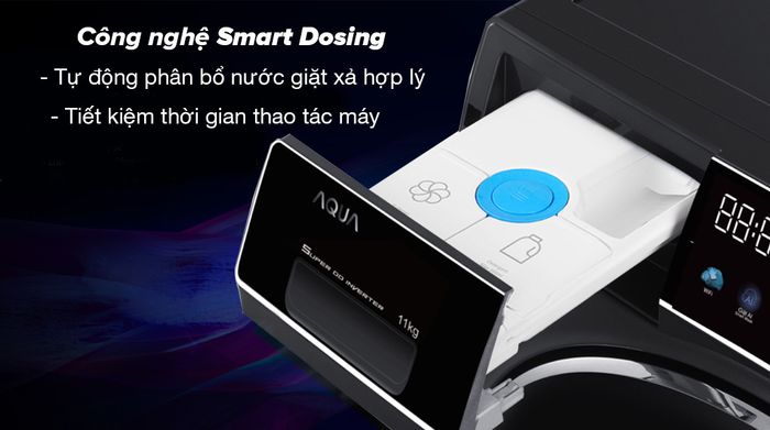Máy giặt Aqua Inverter 11 kg AQD-DDW1100J BK - Công nghệ Smart Dosing đổ đầy nước giặt xả 1 lần, sử dụng nhiều lần tiết kiệm thời gian thao tác