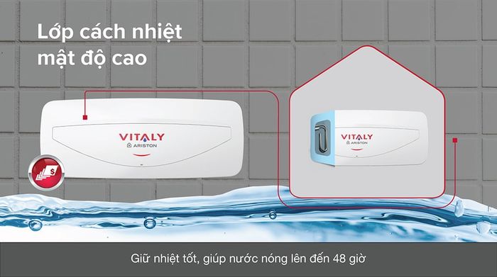 Máy nước nóng gián tiếp Ariston 20 lít 2500W VITALY 20 SLIM 2.5 FE - Lớp cách nhiệt mật độ HDI