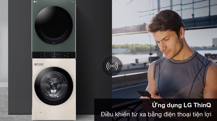 Tháp giặt sấy LG Inverter giặt 25 kg - sấy 17 kg WT2517NHEG - Ứng dụng LG ThinQ điều khiển từ xa tiện lợi