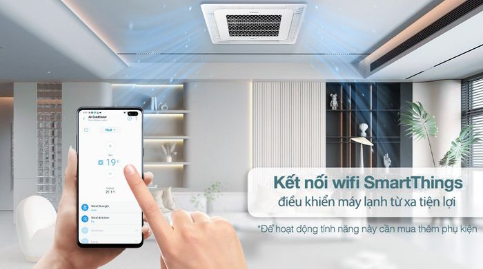 Máy lạnh âm trần Cassette Samsung Inverter 4 HP WindFree AC120TN4DKC/EA 3 Pha - Kết nối wifi