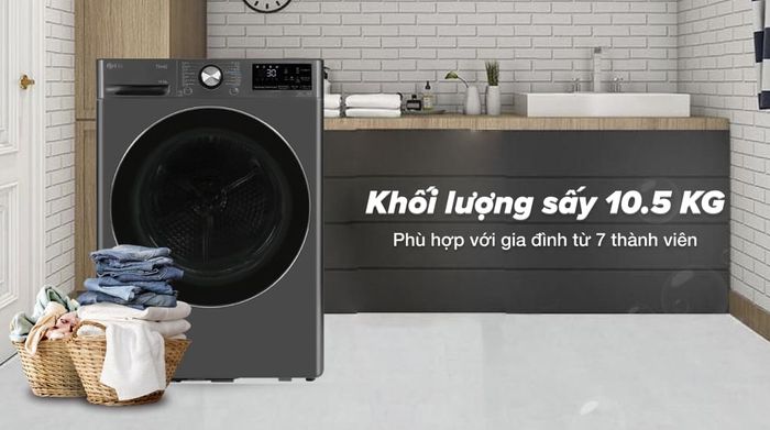 Máy sấy bơm nhiệt LG 10.5 kg DVHP50B - Khối lượng sấy