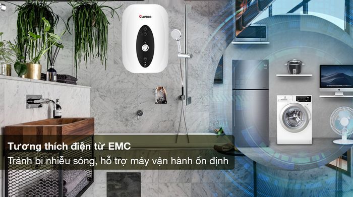 Máy nước nóng trực tiếp Rapido 4500W SONNE - SP4.5 - Tương thích điện từ EMC giảm thiểu tình trạng nhiễu điện từ và hỗ trợ máy vận hành ổn định