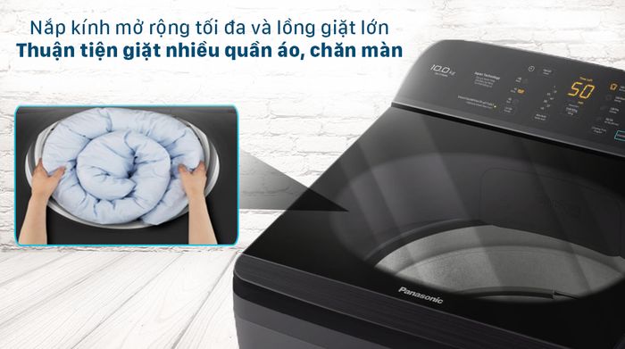 Máy giặt Panasonic 8.5 Kg NA-F85A9BRV - Nắp máy kính cường lực bền bỉ và lồng giặt cỡ lớn thuận tiện giặt đồ kích thước lớn