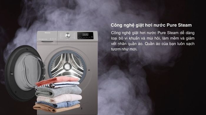 Máy giặt sấy Hisense Inverter giặt 10.5 kg - sấy 7 kg WDQA1043BT - Công nghệ Pure Steam