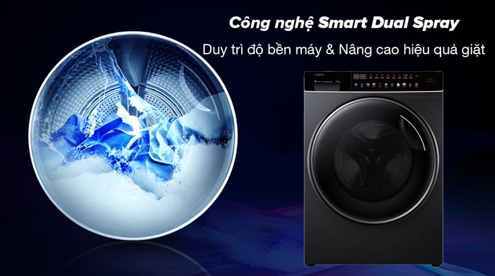 Máy giặt Aqua Inverter 11 kg AQD-DDW1100J BK - Công nghệ Smart Dual Spray duy trì độ bền máy tối ưu và nâng cao hiệu quả giặt sạch quần áo