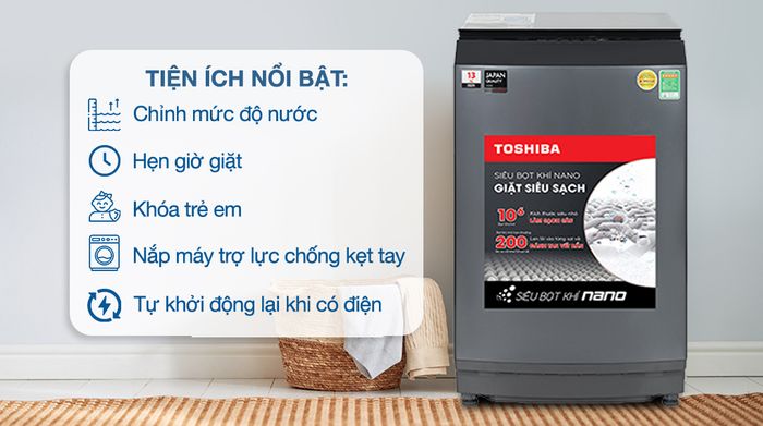 Tiện ích Máy giặt Toshiba Inverter 13 kg AW-DUM1400LV (MK)