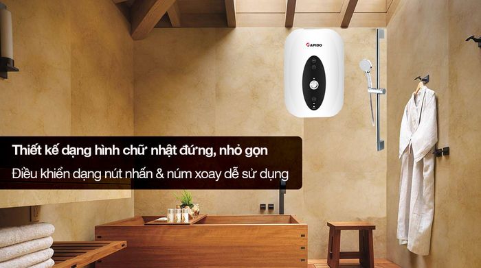 Máy nước nóng trực tiếp Rapido 4500W SONNE - SP4.5 - Kiểu dáng hình chữ nhật đứng nhỏ gọn, điều khiển bằng nút nhấn và núm xoay dễ sử dụng