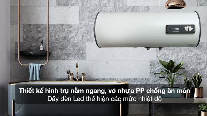 Bình nóng lạnh gián tiếp Stiebel Eltron 15 lít ESH 15 H Plus T-VN - Thiết kế hình trụ nằm ngang, vỏ nhựa PP chống ăn mòn kèm dãy đèn Led hiển thị các mức nhiệt độ