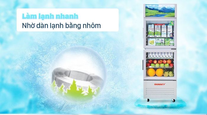 Tủ mát Sanaky 340 lít TM.VH408WL - Dàn lạnh bằng nhôm