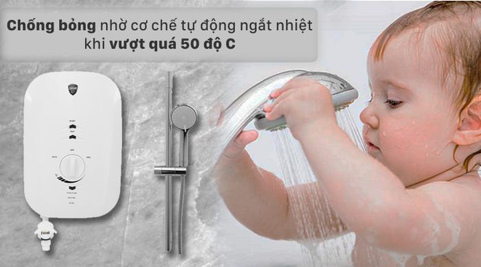 Máy nước nóng Ferroli MIDO-MSP 4.5S 4500W - Chống bỏng với chế độ tự ngắt khi nhiệt độ quá 55 độ C