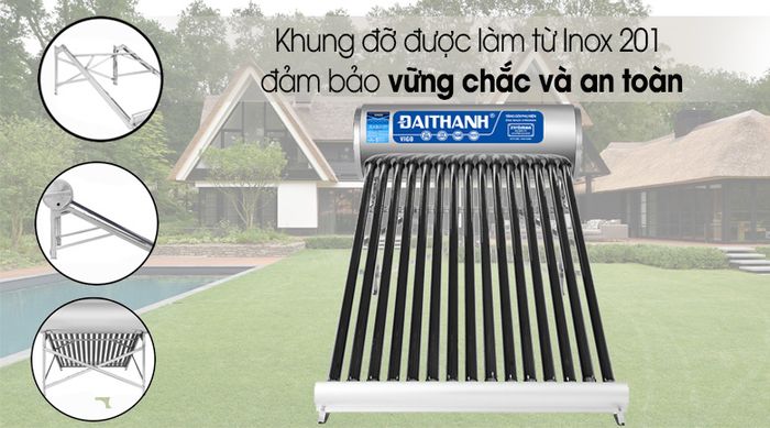 Khung chân nhôm nguyên khối - Máy nước nóng năng lượng mặt trời Đại Thành 160 lít Vigo 58-15