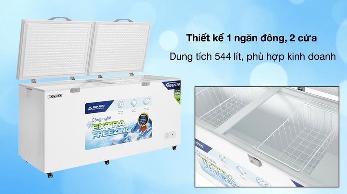 Tủ đông Hòa Phát Inverter 544 lít HPF AD8544 - Thiết kế 1 ngăn đông, 2 cửa, dung tích 544 lít