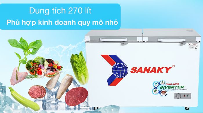 Thoải mái dự trữ thực phẩm với dung tích sử dụng 270 lít-Tủ đông Sanaky Inverter 270 lít TD.VH3699A4K