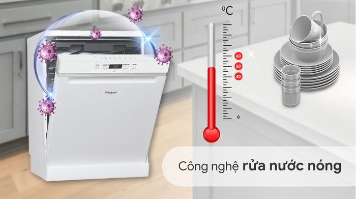 Máy rửa chén Whirlpool WFC 3C26P - Rửa nước nóng