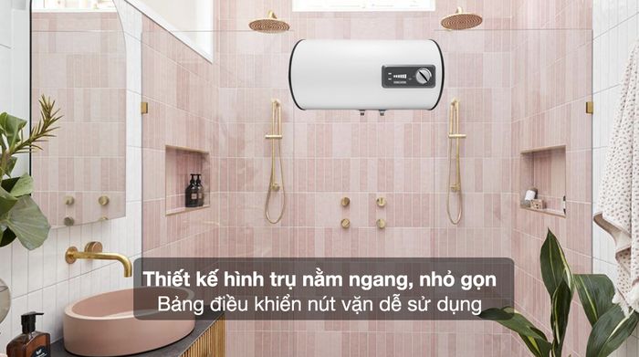 Máy nước nóng gián tiếp Stiebel Eltron 80 lít ESH 80 H Plus T-VN - Thiết kế hình trụ nằm ngang, nhỏ gọn cùng bảng điều khiển nút vặn dễ sử dụng