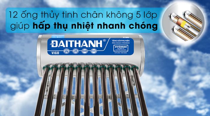 Máy nước nóng năng lượng mặt trời Đại Thành 130 lít Vigo 58-12 - Ống thủy tinh chân không
