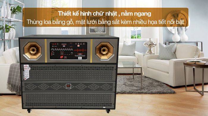 Loa kéo Karaoke Jammy S8078K - Thiết kế hình hộp chữ nhật ngang, thủng làm bằng gỗ với mặt lưới sắt họa tiết bắt mắt