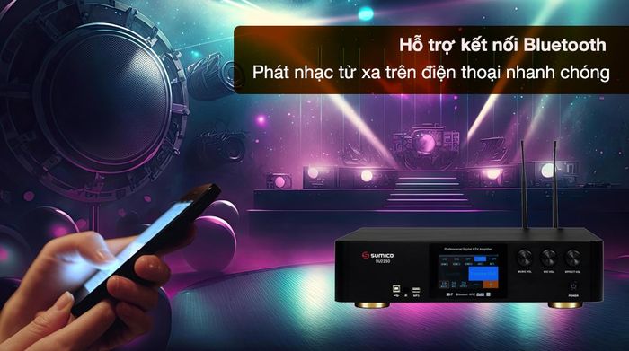 Amply Sumico SU2250 600W - Kết nối bluetooth hỗ trợ phát nhạc từ xa trên điện thoại nhanh chóng