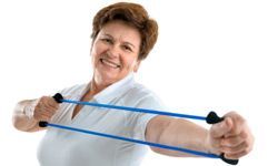 elderly woman exercising with resistance bands