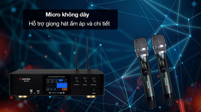 Amply Sumico SU2250 600W - Đi kèm 2 micro không dây sang trọng, hỗ trợ giọng hát tốt