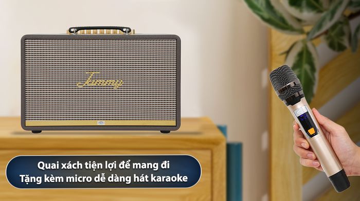 Loa karaoke xách tay Jammy N2070K 350W - Có quai xách tiện lợi và micro dễ dàng hát karaoke