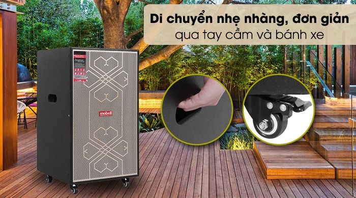 Loa kéo Karaoke Mobell MK-6080 500W - Thiết kế với 4 bánh xe linh hoạt, có tay cầm