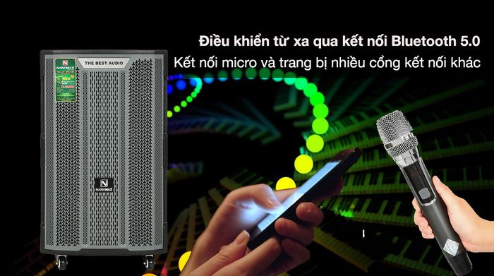 Loa Kéo karaoke Nanomax X-2000 1100W - Hỗ trợ kết nối từ xa bluetooth, điều khiển phát nhạc trên thiết bị đi động và trang bị nhiều cổng kết nối khác