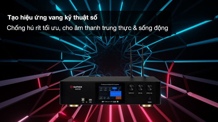 Amply Sumico SU2250 600W - Tạo hiệu ứng vang kỹ thuật số cho âm thanh sống động, chống hú rít đáng kể