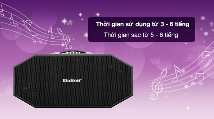 Loa karaoke xách tay Dalton K225H 900W - Thời gian sạc 5 - 6 tiếng, thời gian sử dụng 3 - 6 tiếng