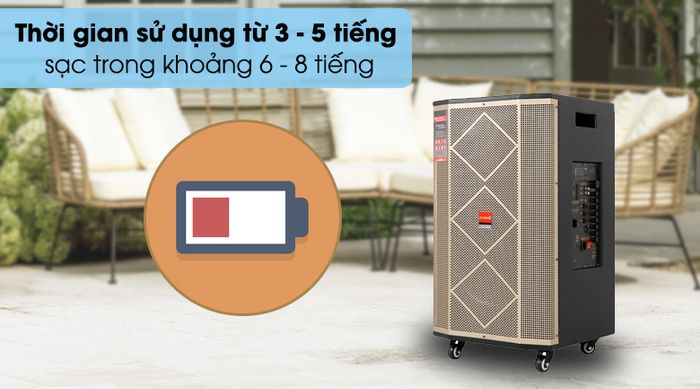 Loa kéo Karaoke Mobell MK-7080 1000W - Thoải mái sử dụng với thời lượng pin kéo dài từ 3 - 5 tiếng và có thể vừa sạc vừa dùng