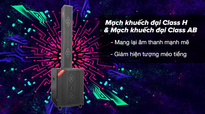 Bộ loa điện karaoke Dalton CA18-S118/CA18-F605 1500W - Mạch khuếch đại Class H và Mạch khuếch đại Class AB cho âm thanh mạnh mẽ, giảm méo tiếng
