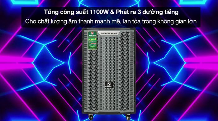Loa Kéo karaoke Nanomax X-2000 1100W - Tổng công suất 1100W, phát 3 đường tiếng cho chất lượng âm thanh sống động, mạnh mẽ