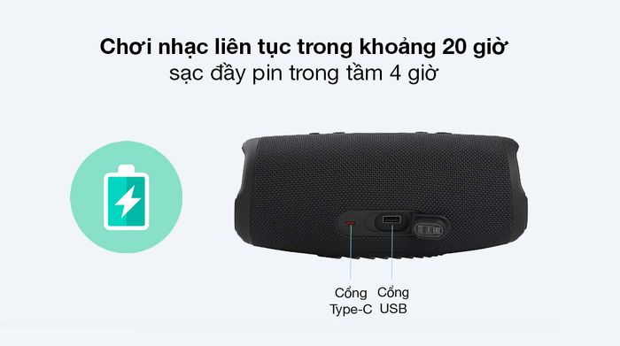 Loa Bluetooth JBL Charge 5 - Dung lượng pin 7500 mAh cho 20 giờ sử dụng liền mạch