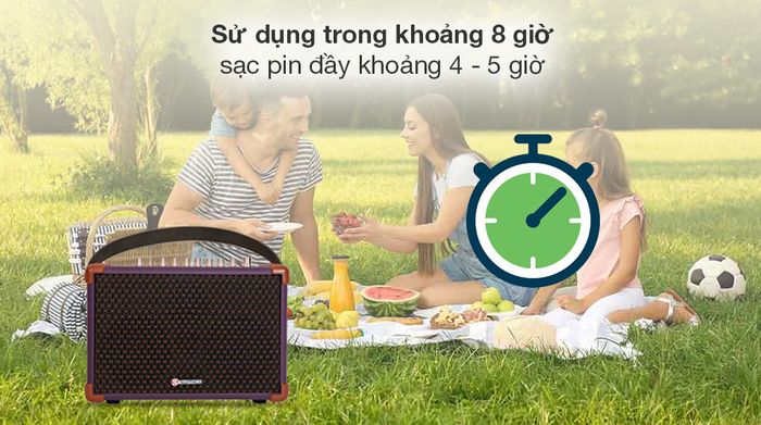 Loa karaoke xách tay Sumico BELLA 42 Purple 100W - Thời gian sử dụng