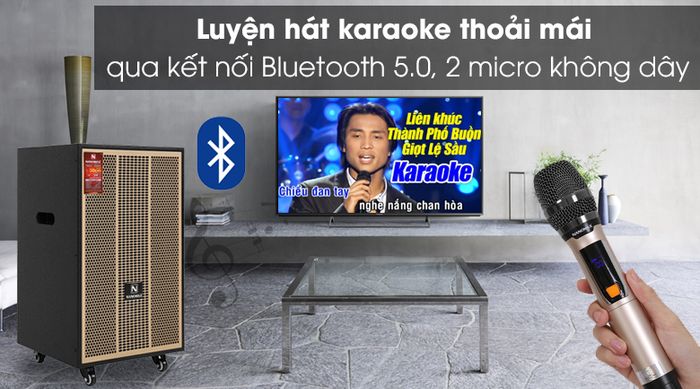Loa kéo Karaoke Nanomax S-900 420W - Luyện hát karaoke thoải mái qua kết nối Bluetooth 5.0, 2 micro không dây tặng kèm