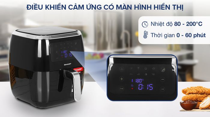Nồi chiên không dầu Sharp KF-AF68EPV-BK 6.8 lít - Điều khiển