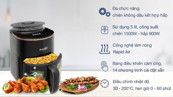 Nồi chiên không dầu kết hợp hấp Magic Eco S05 5 lít - Tổng quan