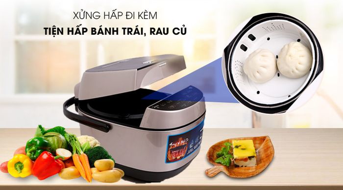 Đi kèm xửng hấp tiện dụng - Nồi cơm cao tần Midea MB-HS5008 1.8 lít
