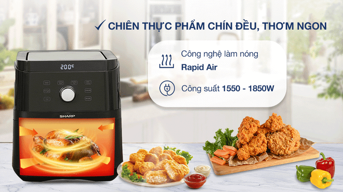 Nồi chiên không dầu Sharp KF-AF60EV-BK 6 lít - Công nghệ