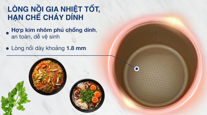 Nồi cơm nắp gài Sunhouse 1.8 lít SHD8663G - Lòng nồi