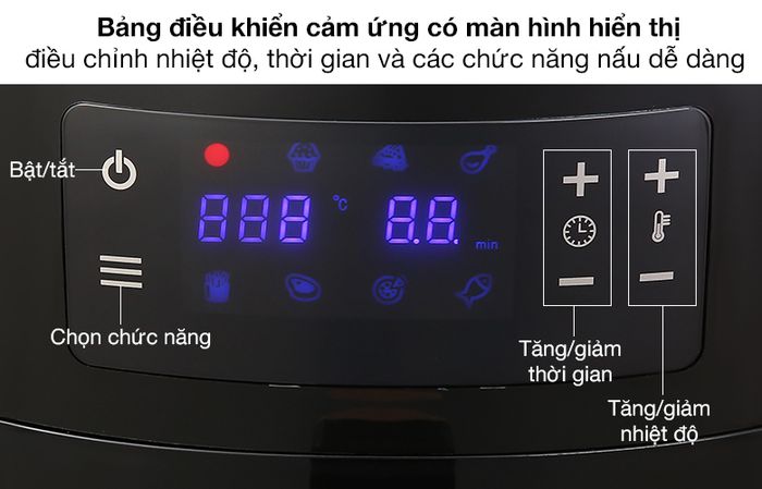 Bảng điều khiển - Nồi chiên không dầu Ava AF358T 4 lít
