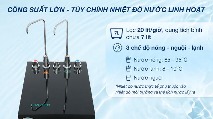 Máy lọc nước RO nóng nguội lạnh Livotec 638 10 lõi - Công suất
