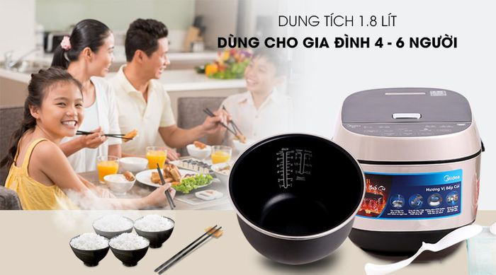 Phù hợp gia đình nhiều thành viên - Nồi cơm cao tần Midea MB-HS5008 1.8 lít