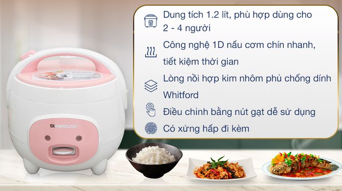 Nồi cơm nắp gài Sunhouse 1.2 lít SHD8217W - Tổng quan