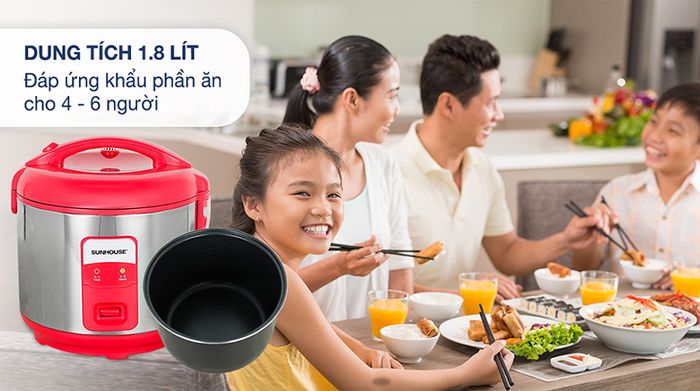 Nồi cơm điện Sunhouse 1.8 lít SHD 18S - Dung tích