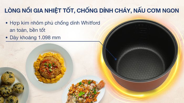 Nồi cơm nắp gài Sunhouse 1.2 lít SHD8217W - Lòng nồi