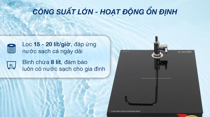 Máy lọc nước RO Sunhouse UltraPURE SHA8891KL 10 lõi - Công suất, bình chứa