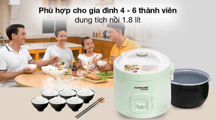 1.8 lít - Nồi cơm nắp gài Sunhouse Mama 1.8 lít SHD8665B