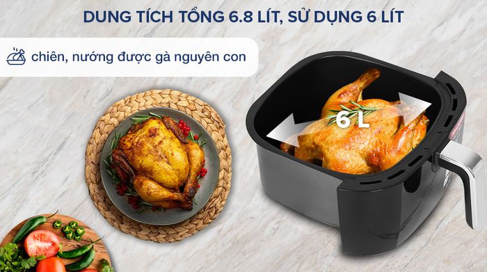 Nồi chiên không dầu Sharp KF-AF68EPV-BK 6.8 lít - Dung tích